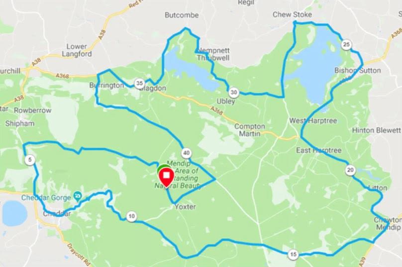 Mendips Lakes and Lumps cycle route