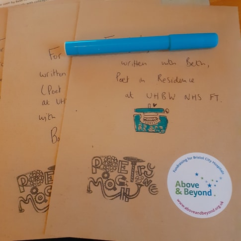 Envelopes containing poems, created by Beth with patients and staff