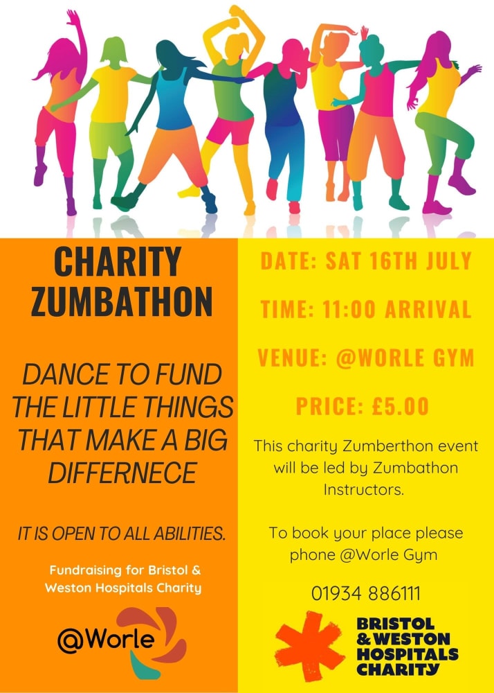 Zumbathon charity fundraiser poster for Bristol & Weston Hospital Charity